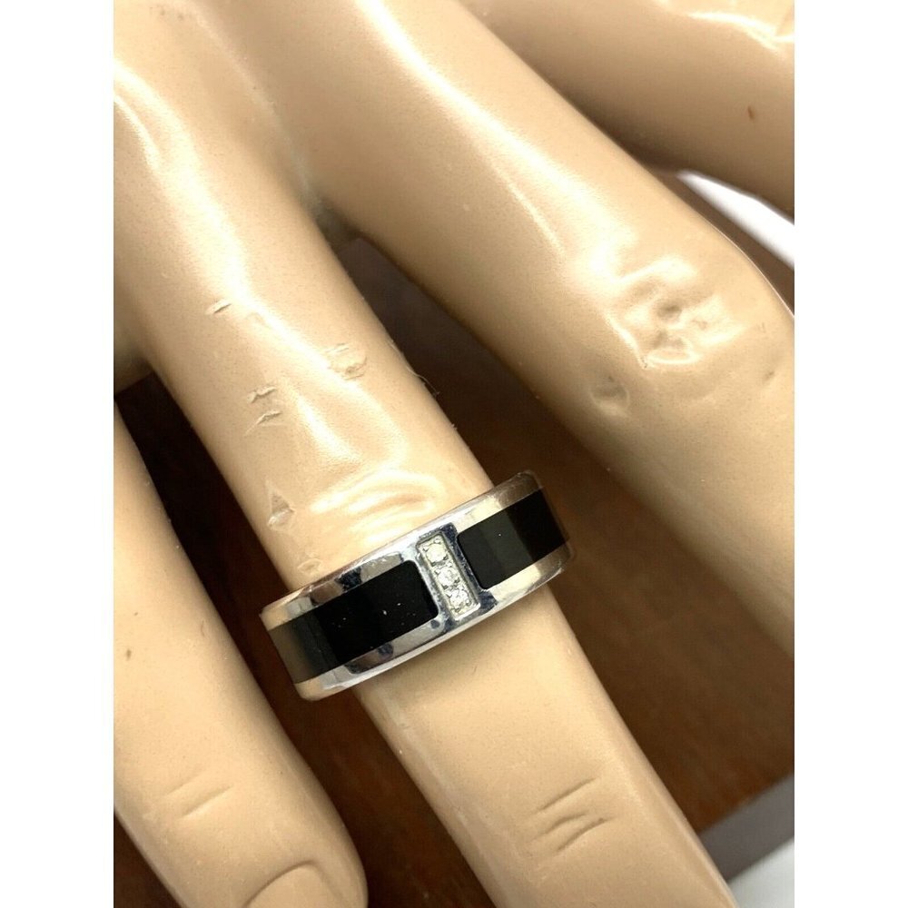 Men's Wedding Band Black Silver Steel 0.03ctw Diamond 8mm Wide Ring Size… - Picture 6 of 13